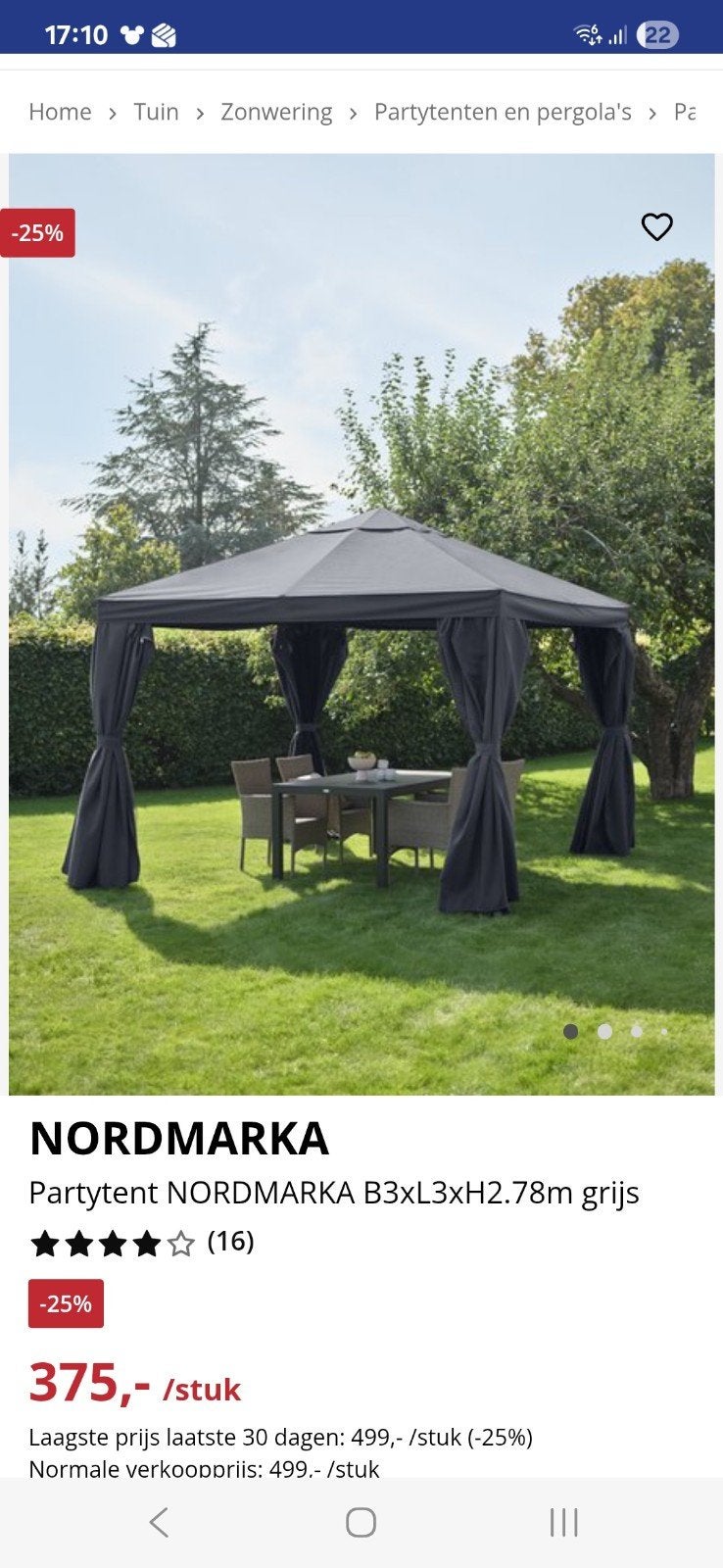 NORDMARKA Partytent B3xL3xH2.78m grijs, Ophalen of Verzenden, Minder dan 5 meter