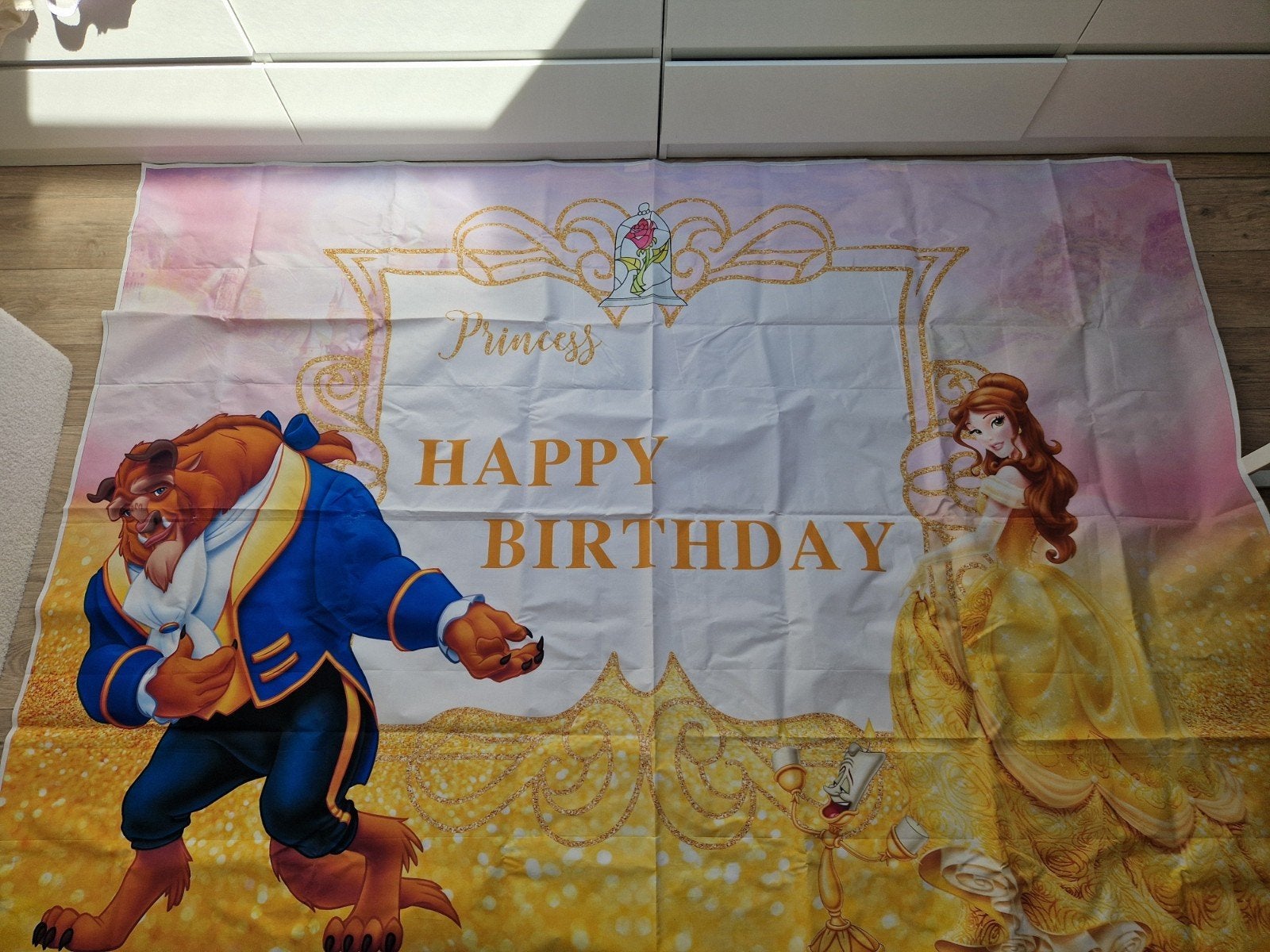 Verjaardagsbanner Prinses Belle - Happy Birthday, Ophalen of Verzenden, Nieuw, Versiering, Verjaardag