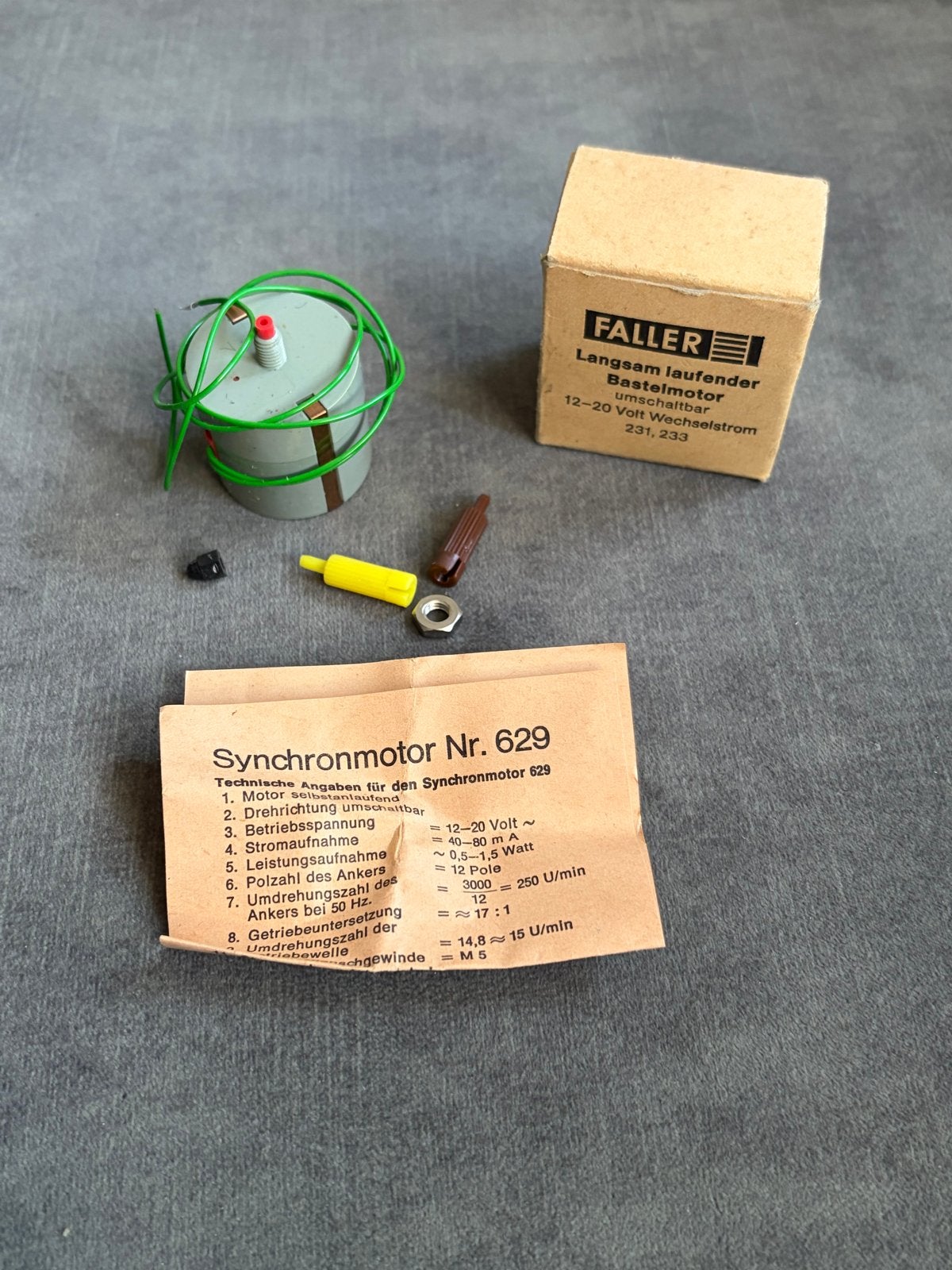 Vintage Faller 629 Synchronmotor met Originele Doos, Overige merken, Gelijkstroom, Overige typen, Nieuw