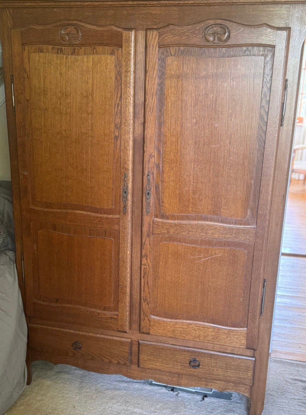 Massief eiken vintage kledingkast – 2 deuren & 2 lades, Huis en Inrichting, Ophalen