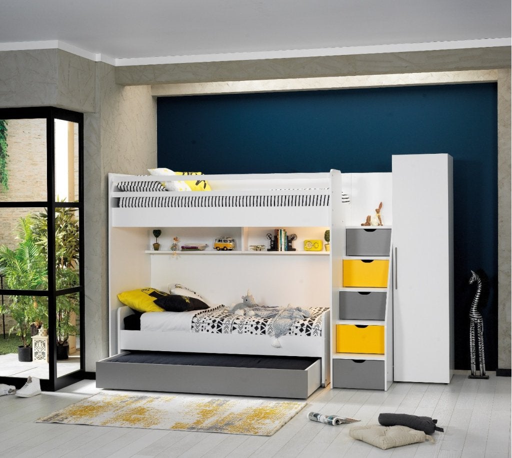 Neo stapelbed (met bedlade) - Wit/geel, Niet ingevuld, Niet ingevuld, Niet ingevuld