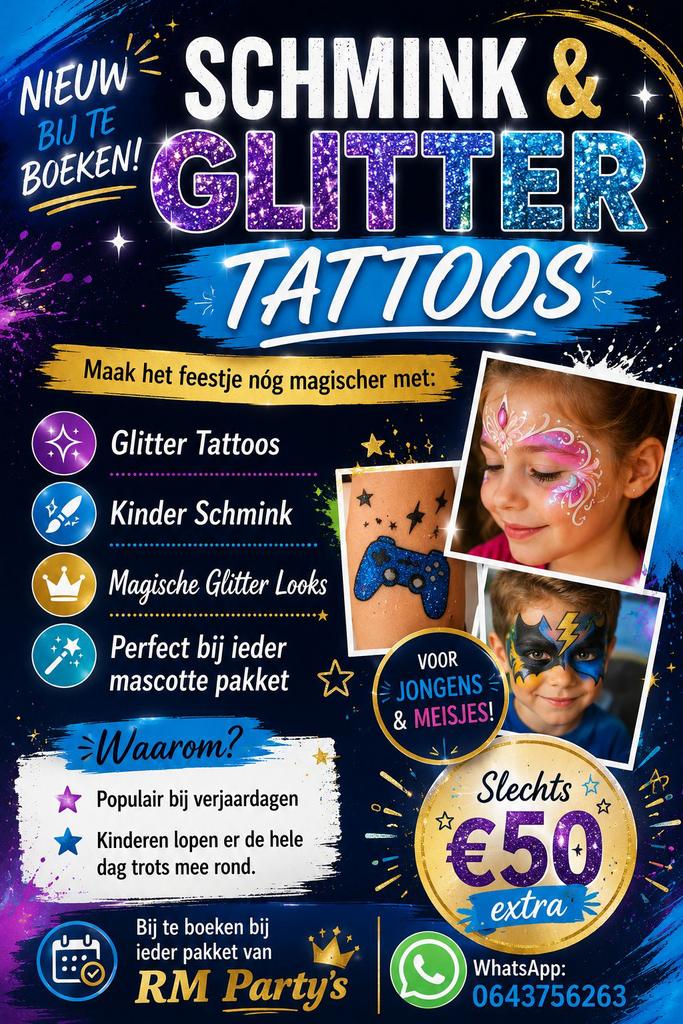 SCHMINK & GLITTER TATTOOS, Ophalen of Verzenden, Zo goed als nieuw, Verjaardag