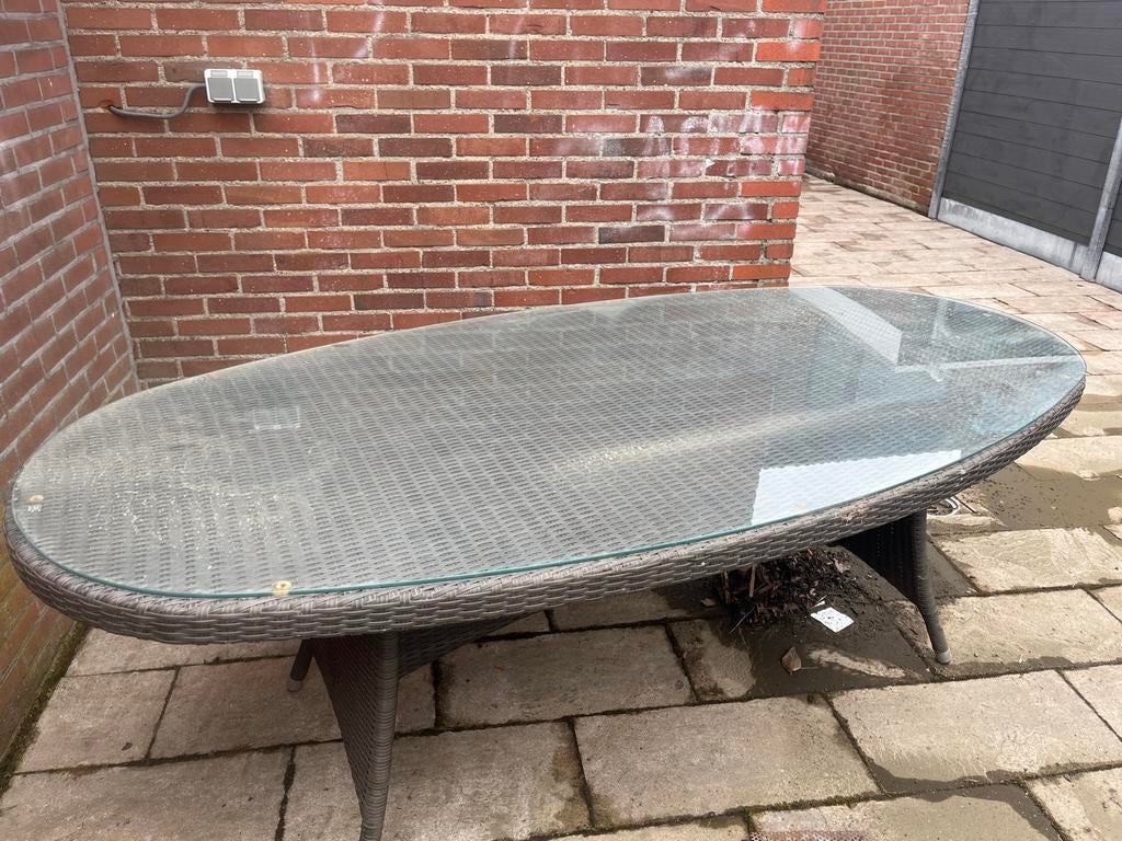 Tuinset met glazen tafel en stoelen, 2 zitplaatsen, Gebruikt, Eettafel, Ophalen of Verzenden