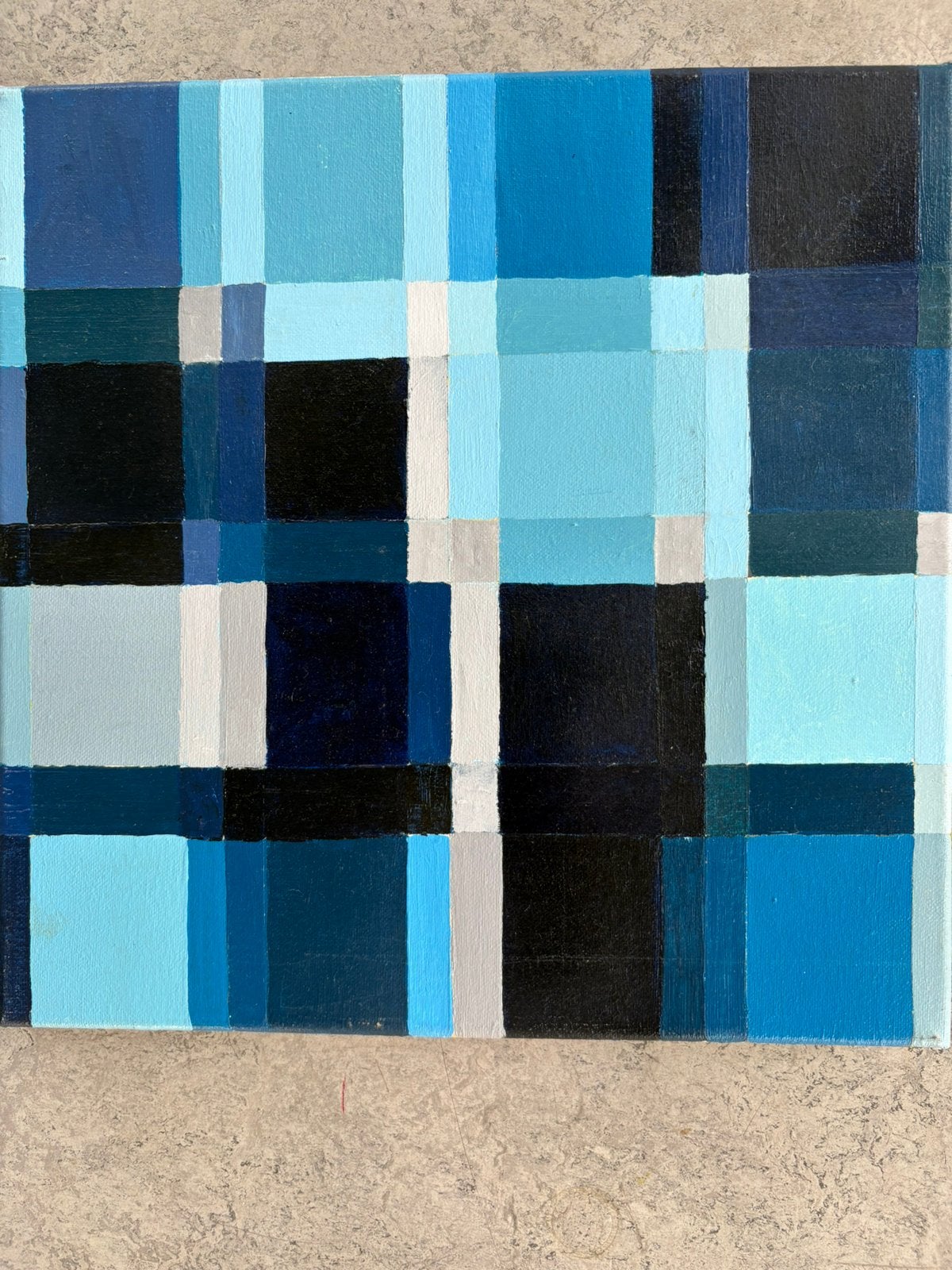 Mireille Dijks, olieverf op doek, blauw geblokt, Ophalen