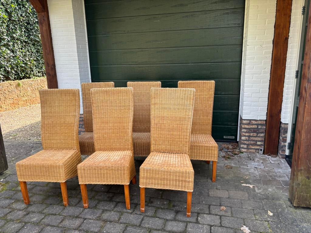 6 x eetkamerstoel., Ophalen, Gebruikt, Bruin, Riet of Rotan