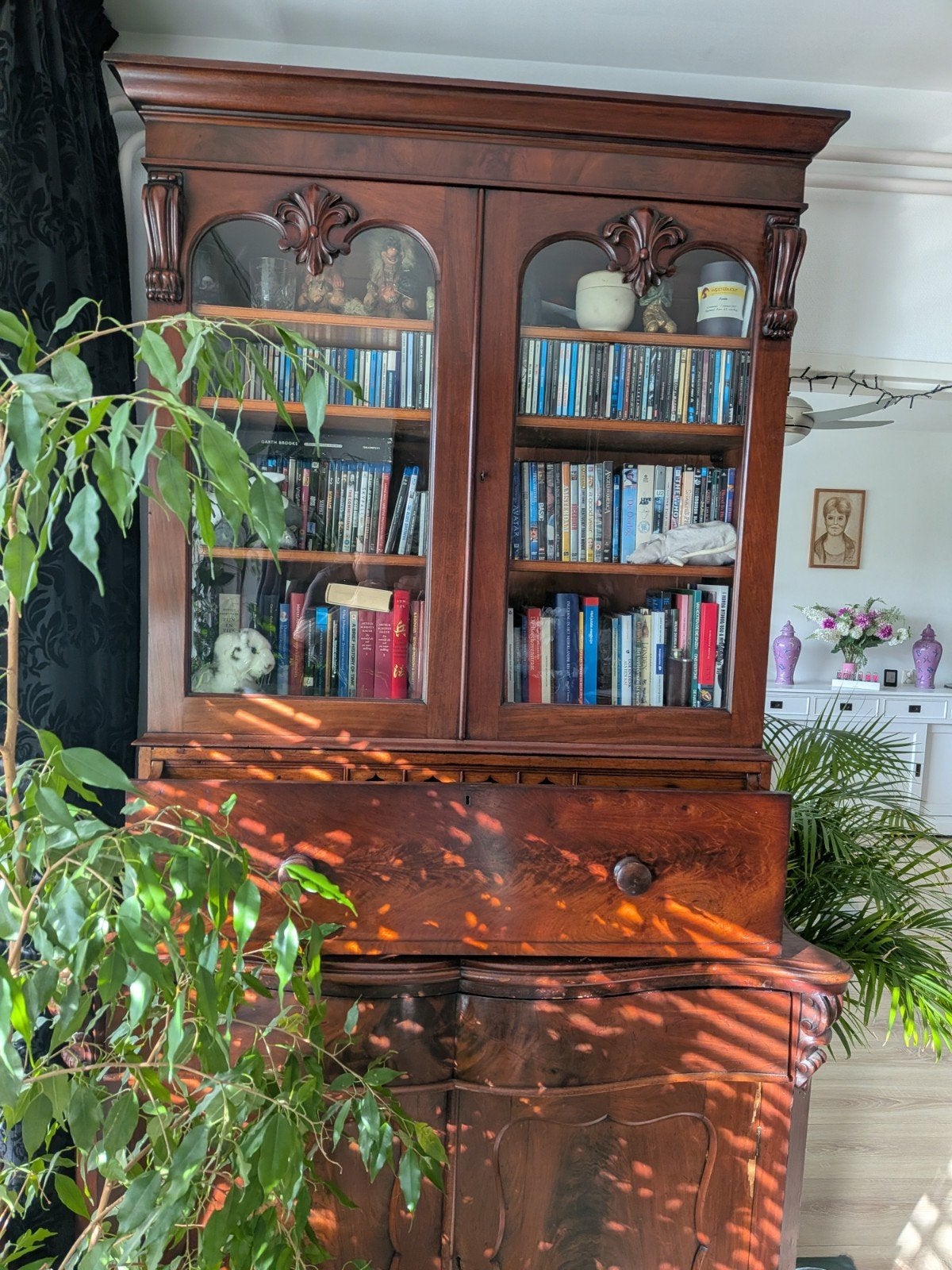 Sfeervolle antieke Biedermeier secretaire-kabinetkast, Ophalen of Verzenden