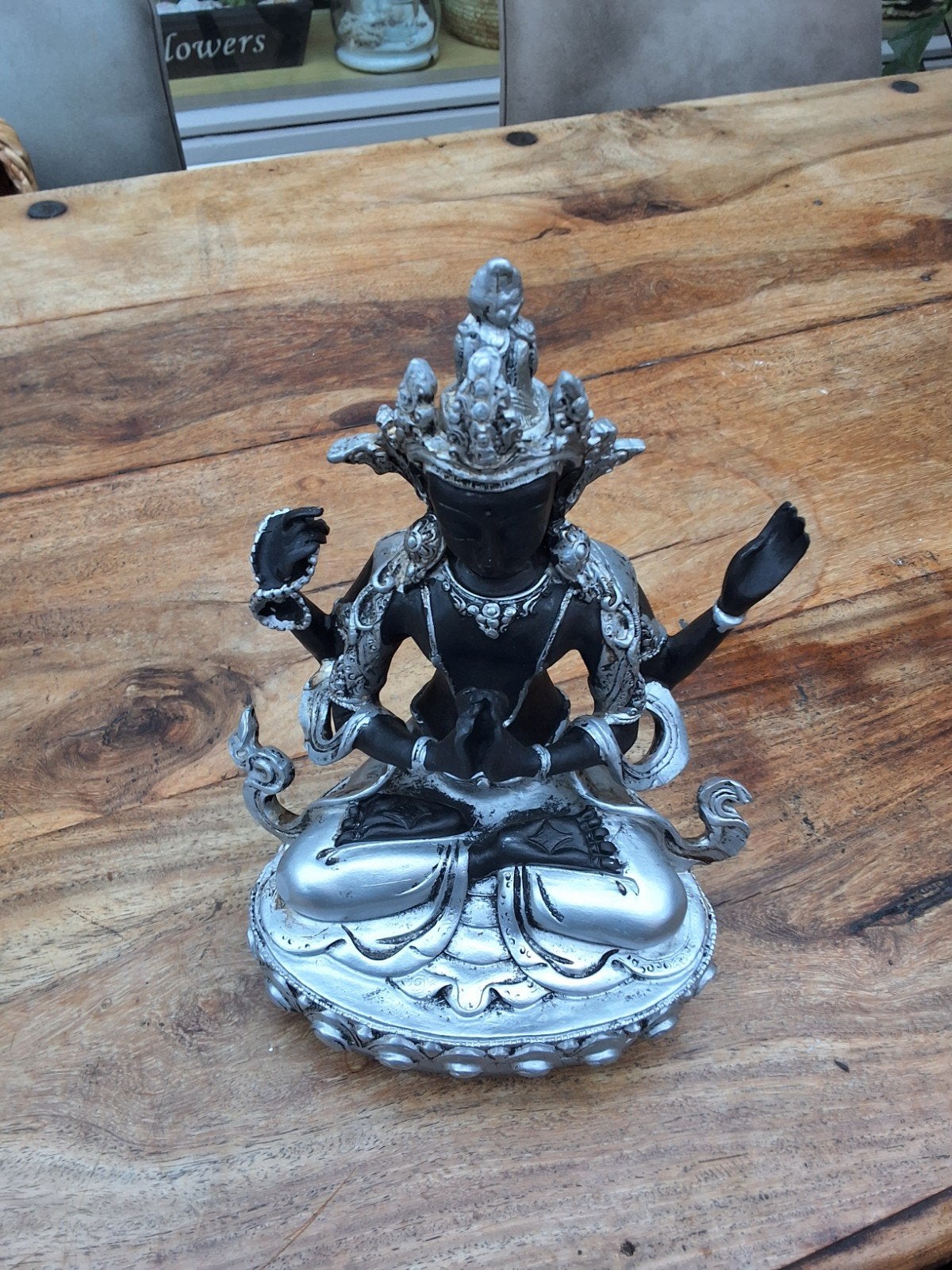Shiva beeld - Zilverkleurig en zwart, Minder dan 20 cm, Ophalen of Verzenden, Handgemaakt, Beeld