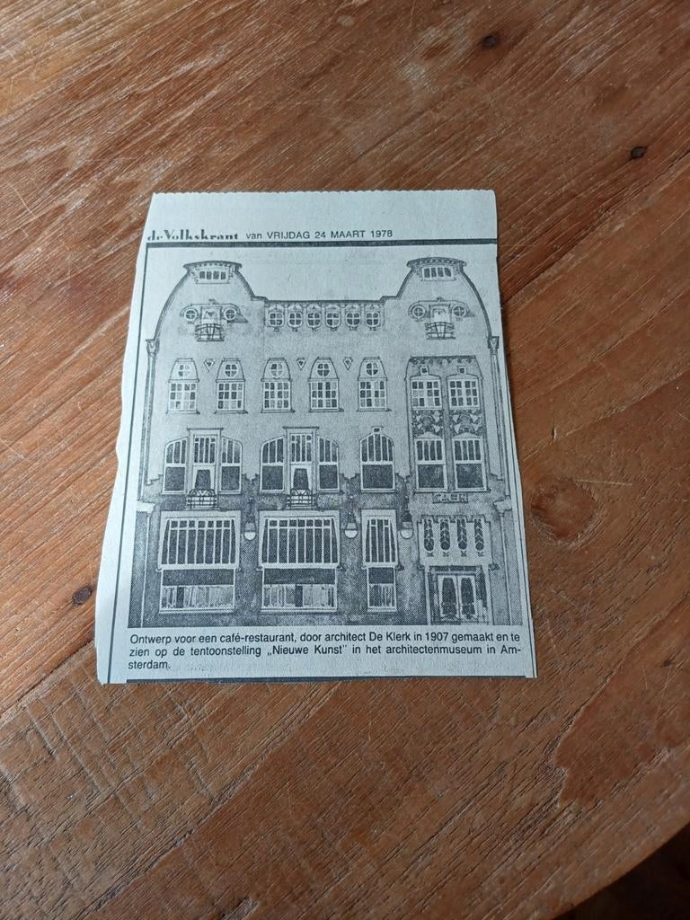Afbeelding De Klerk café restaurant ontwerp 1978, Verzamelen, Ophalen of Verzenden, 1960 tot 1980, Knipsel(s)