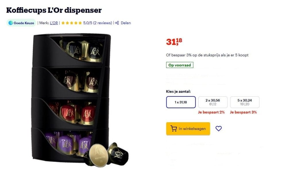 NIEUW IN DOOS : L’Or capsule dispenser nergens goedkoper, Ophalen of Verzenden, Nieuw, Capsulehouder, De'Longhi