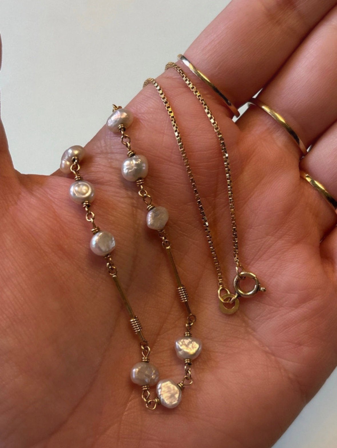 14 karaat gouden Venetiaanse ketting met zoetwaterparels, Verzenden, Zo goed als nieuw, Goud, Goud
