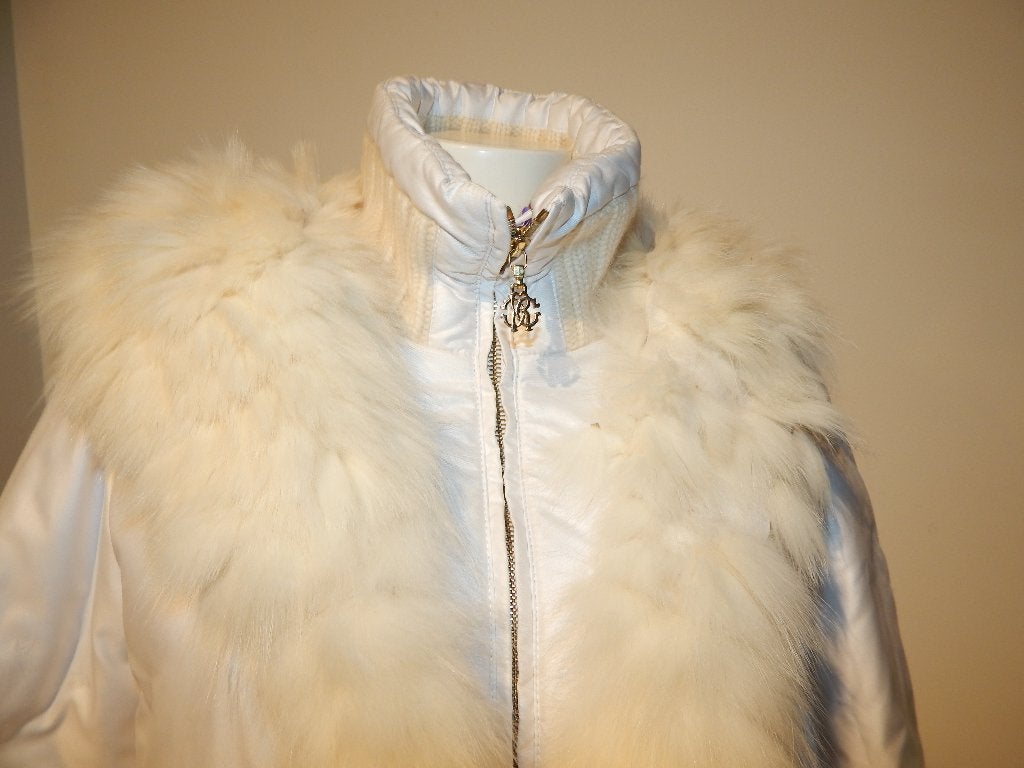 Roberto Cavalli dons jas bekleed met bont wit creme goud I42, Verzenden, Wit, Roberto Cavalli, Maat 36 (S)