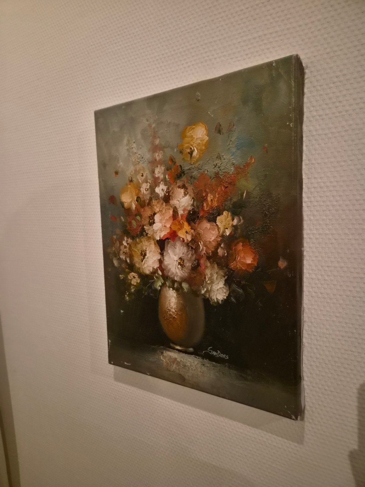 Edmond Sanders Schilderij Bloemenstilleven 30x40 cm, Doek, Realistisch, Olieverf, Gesigneerd