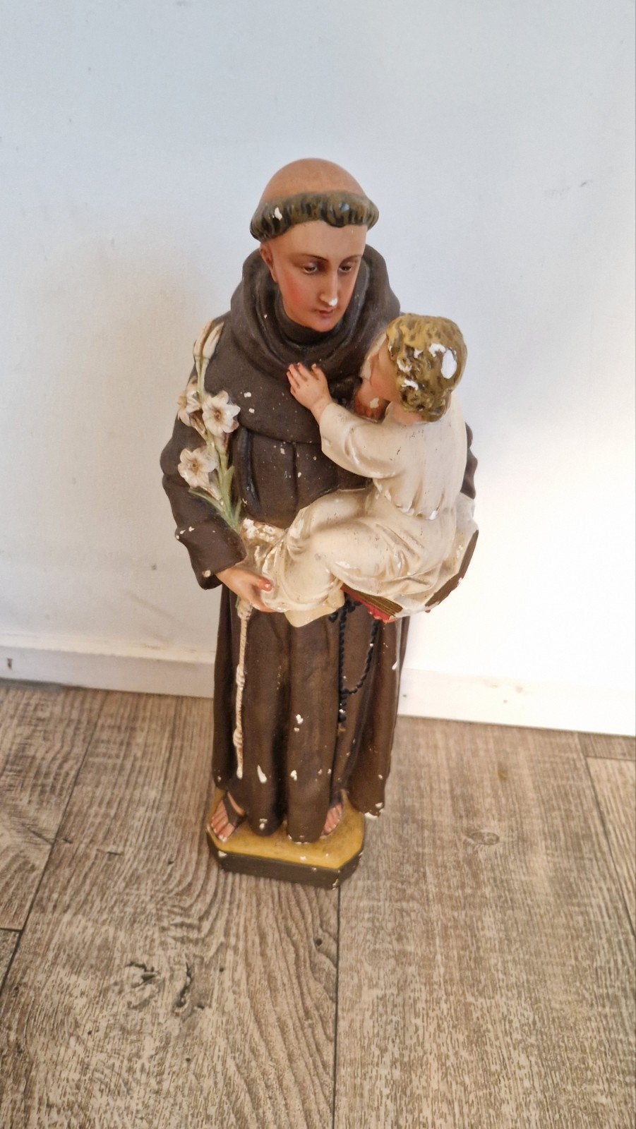 Antieke Heilige Antonius met kindje Jezus beeld - 45cm, 3kg, Ophalen of Verzenden