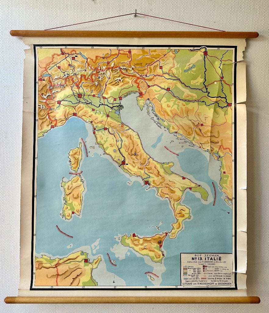 Vintage landkaart Italië, Boeken, Gelezen, Landkaart, 1800 tot 2000, Noordhoff Uitgevers