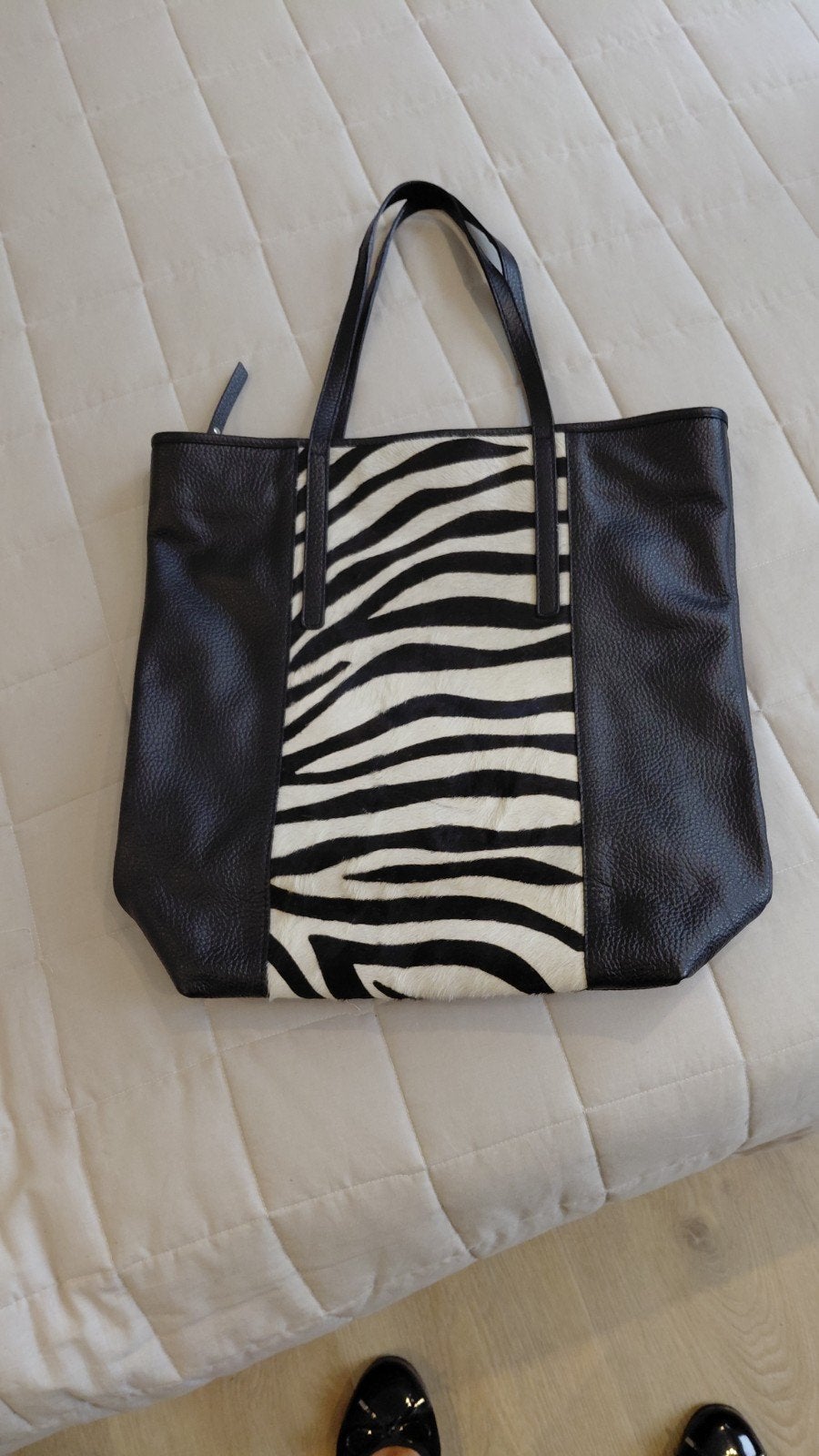 Nieuwe leren shopper met koeienhuid print zwart wit, Ophalen of Verzenden, Nieuw, Zwart, Shopper