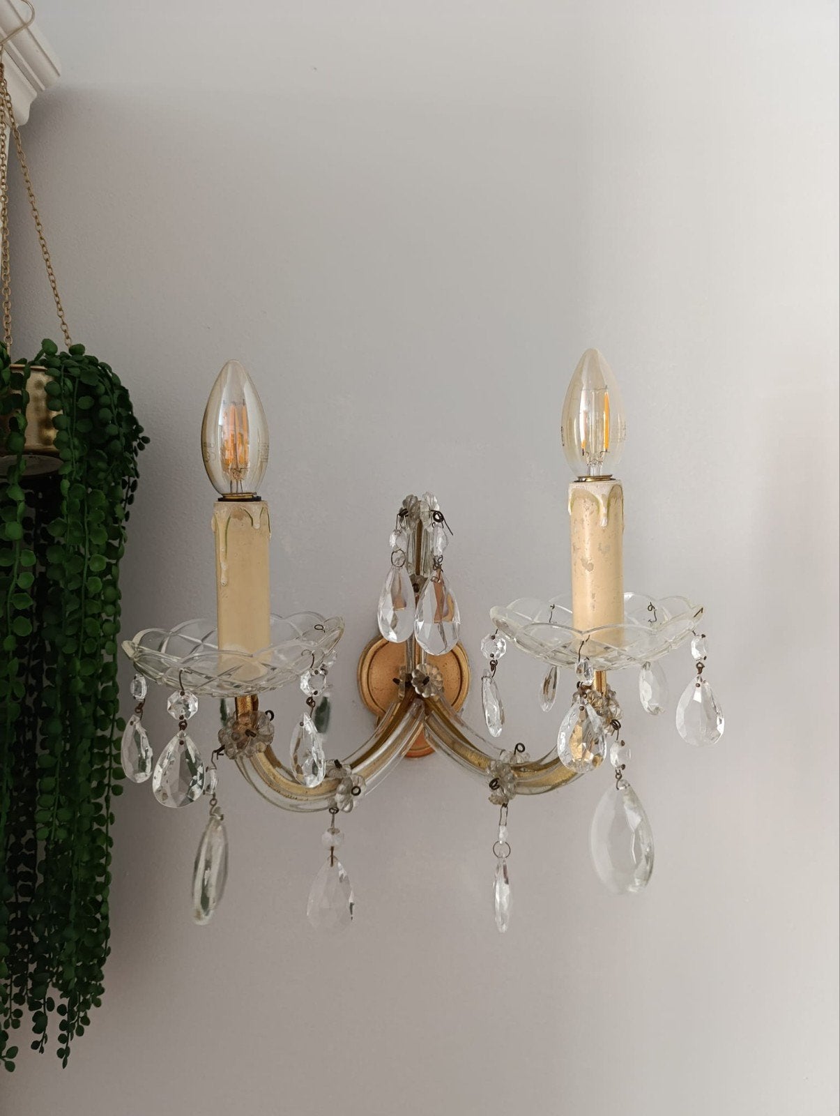 Set van 2 kristallen antieke vintage wandlampen, Ophalen of Verzenden
