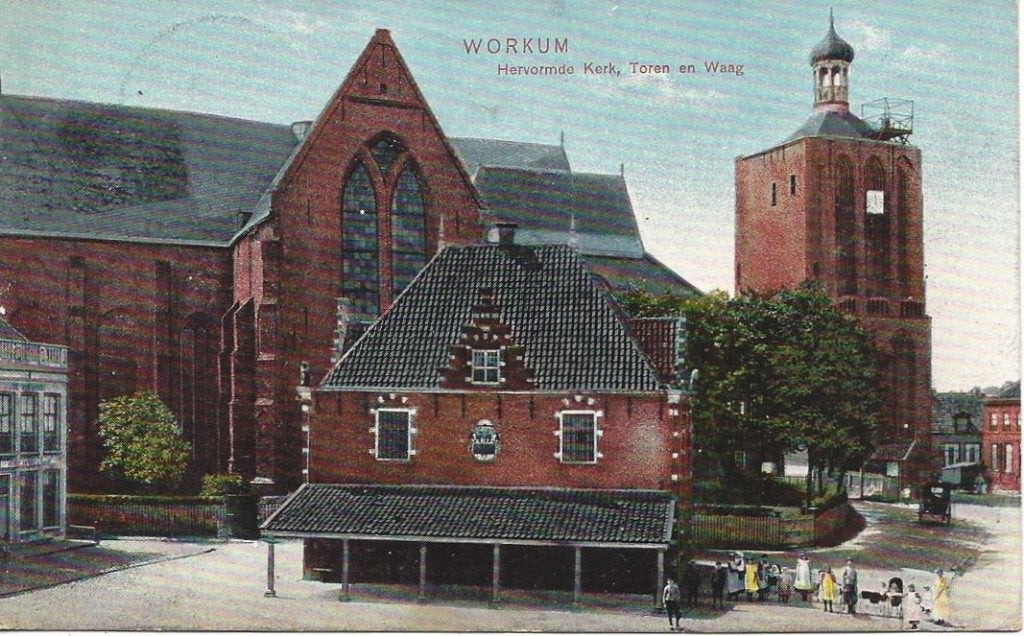 Workum (Frl.) Herv. Kerk, Toren en Waag, Volk, gelopen 1911, Verzamelen, Ophalen of Verzenden, Voor 1920, Gelopen, Friesland