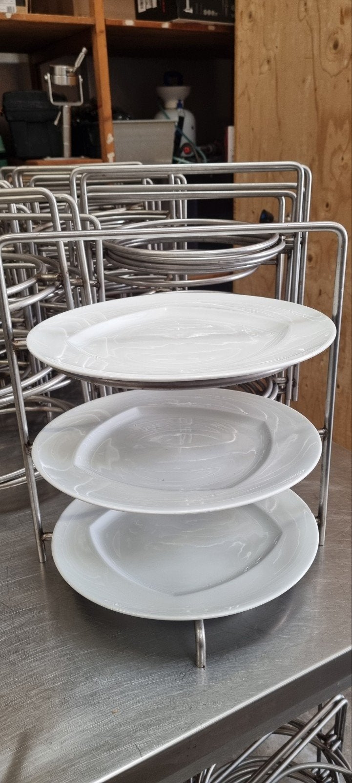 RVS Etagère ovaal met 3 bijpassende borden - Horeca, Ophalen, Gebruikt