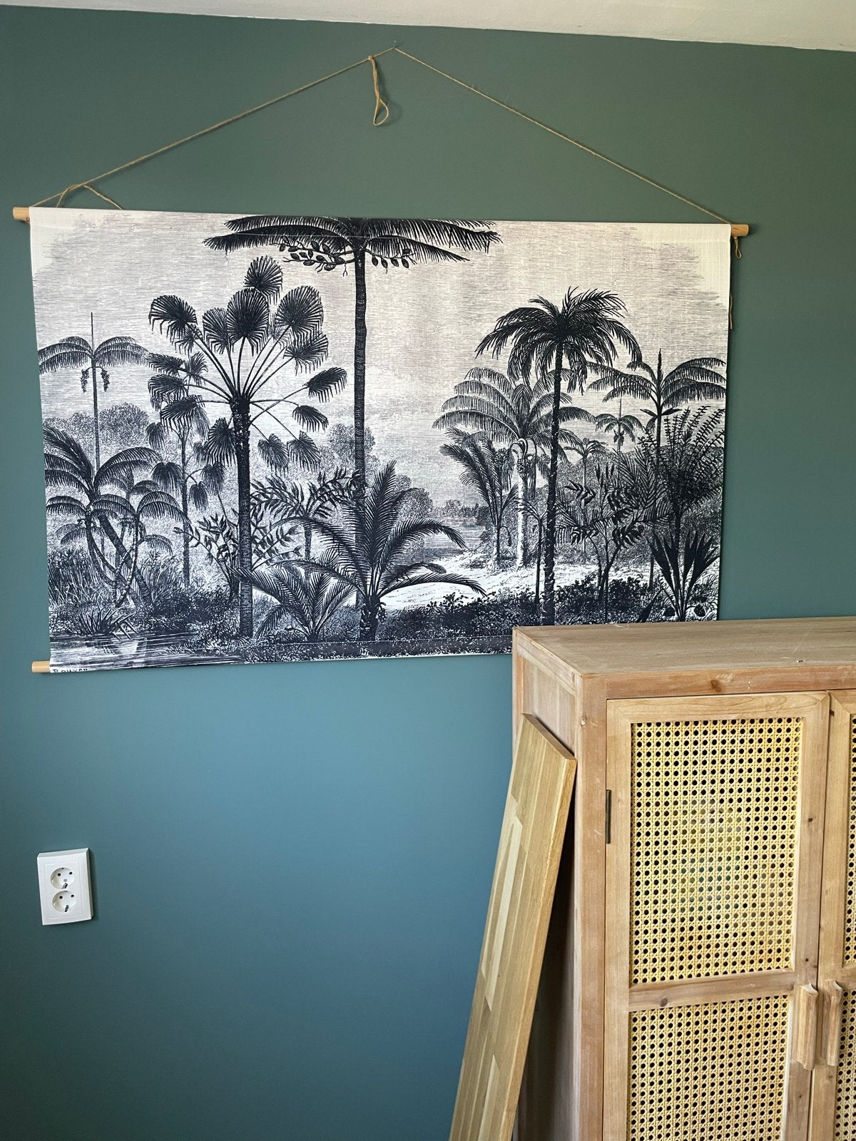 Wandkleed met tropisch palmboom design - 120x76cm, Huis en Inrichting, Ophalen, Zwart, Zo goed als nieuw, Met ophangsysteem