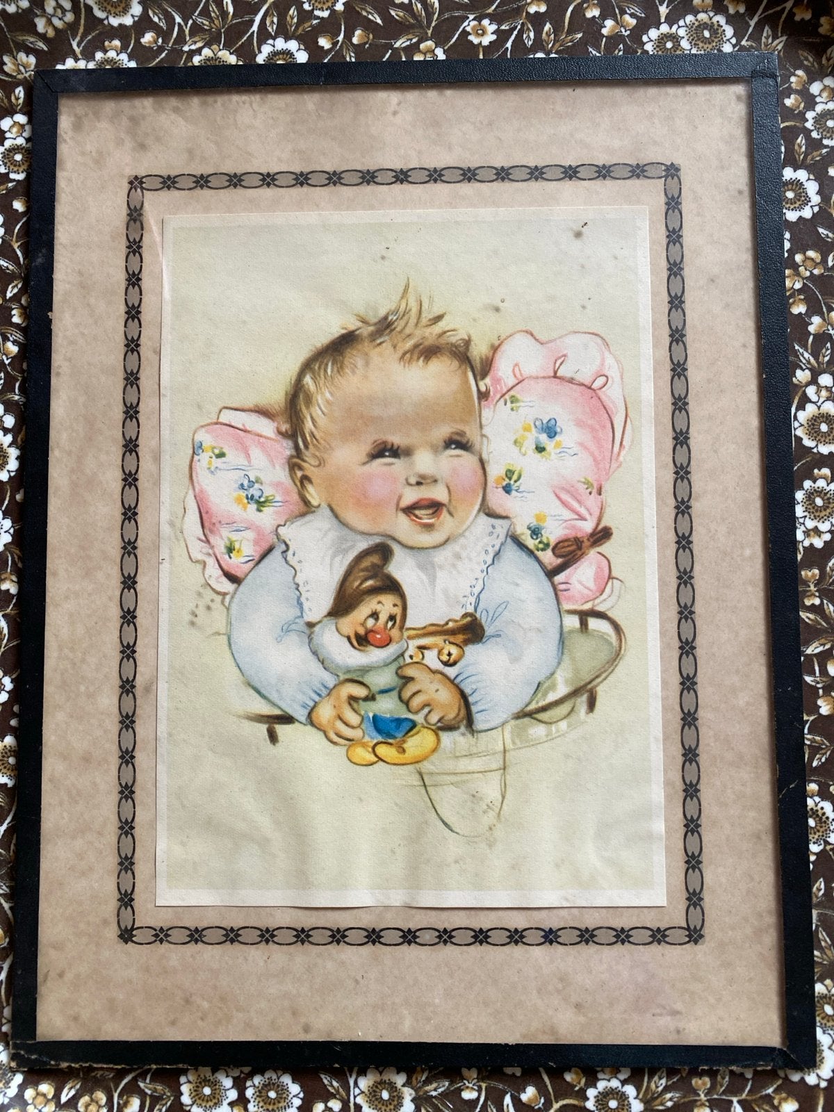 Vintage Baby Print in Lijst - Jaren '50 Kinderkamer Decor, Ophalen of Verzenden, Gebruikt, Print