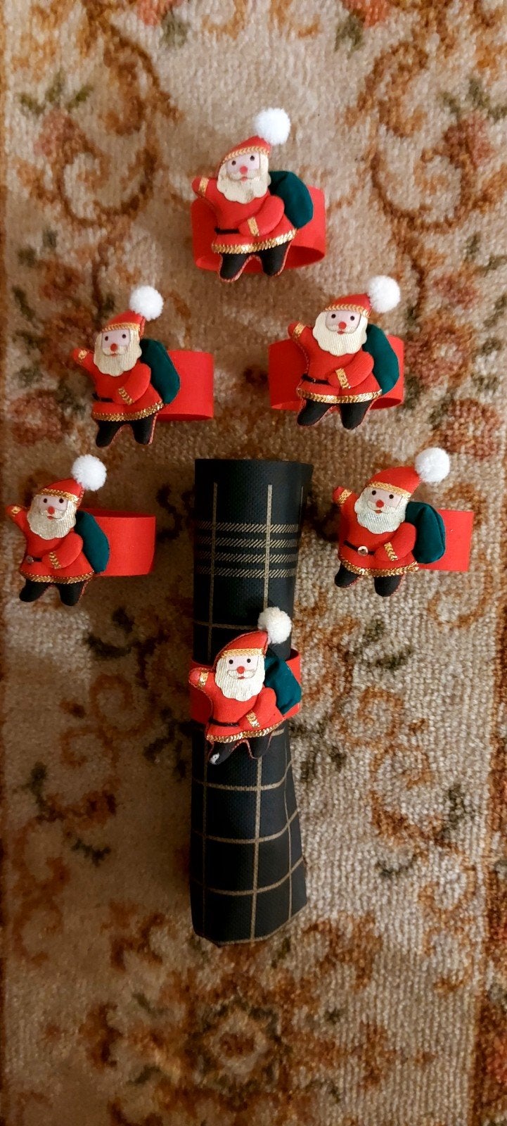 6 schattige vintage kerstman servetringen, Diversen, Ophalen of Verzenden, Gebruikt