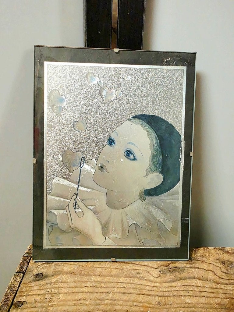 7944: Vintage 1980s Pierrot Sad Clown Foil Art Print, Verzamelen, Foto's en Prenten, Gebruikt, 1980 tot heden, Foto, Ophalen of Verzenden