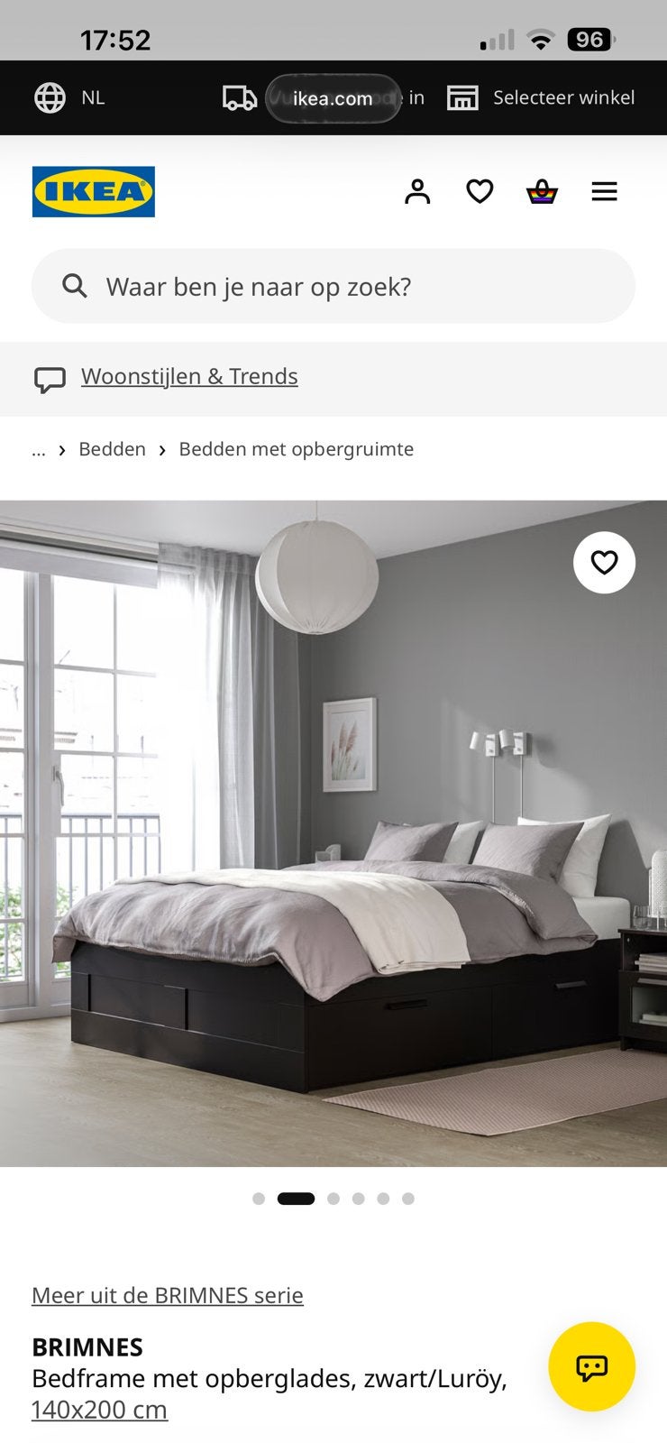Twee persoons IKEA bed, Huis en Inrichting, Slaapkamer | Bedden, Ophalen, Zwart, Tweepersoons, 140 cm