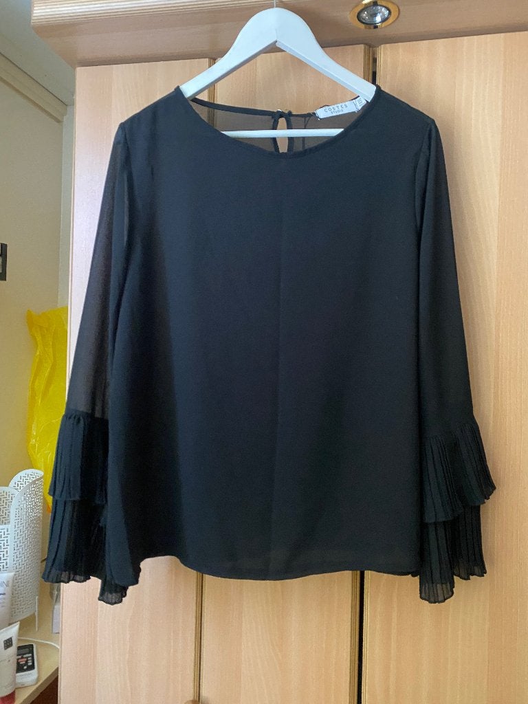 Nieuw zwarte blouse met plisse mouwen Costes, Zwart, Maat 46/48 (XL) of groter, Nieuw, Ophalen of Verzenden