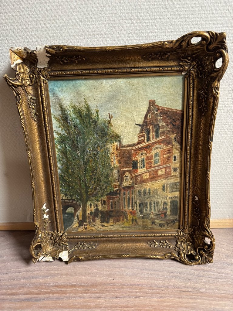 Schilderij stadsgezicht, Ophalen of Verzenden