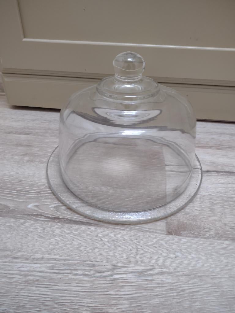 Zeer degelijke glazen stolp met bijbehorend glazen blad., Huis en Inrichting, Woonaccessoires | Stolpen, Onb, Ophalen of Verzenden