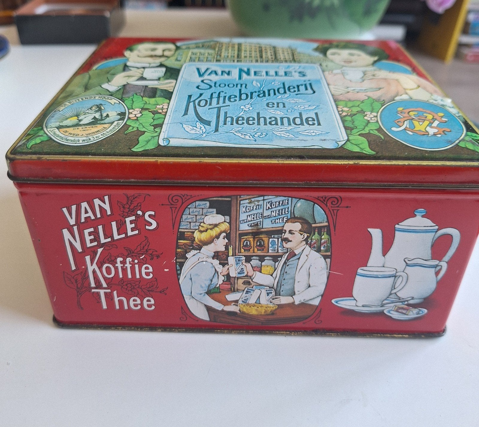 Vintage Van Nelle Koffie en Thee Blik - Stoombranderij, Ophalen of Verzenden, Gebruikt, Koffie, Van Nelle