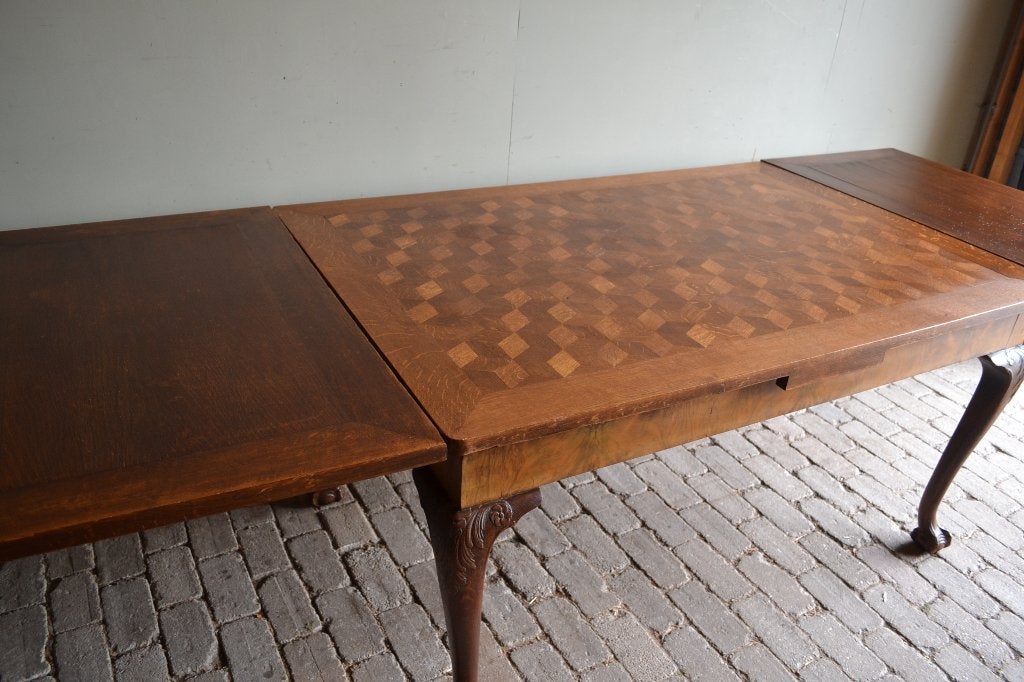 Prachtige antieke noten/ eiken uitschuif eettafel, 273 cm, Verzenden