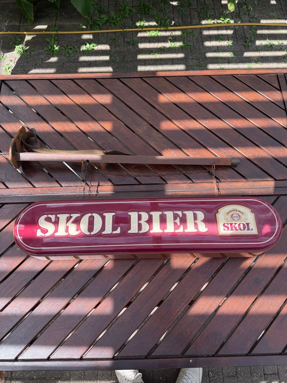 Vintage Skol Bier lichtbak - met ophang beugel - Reclamebord, Verzamelen, Ophalen, Gebruikt, Lichtbak of (neon) lamp