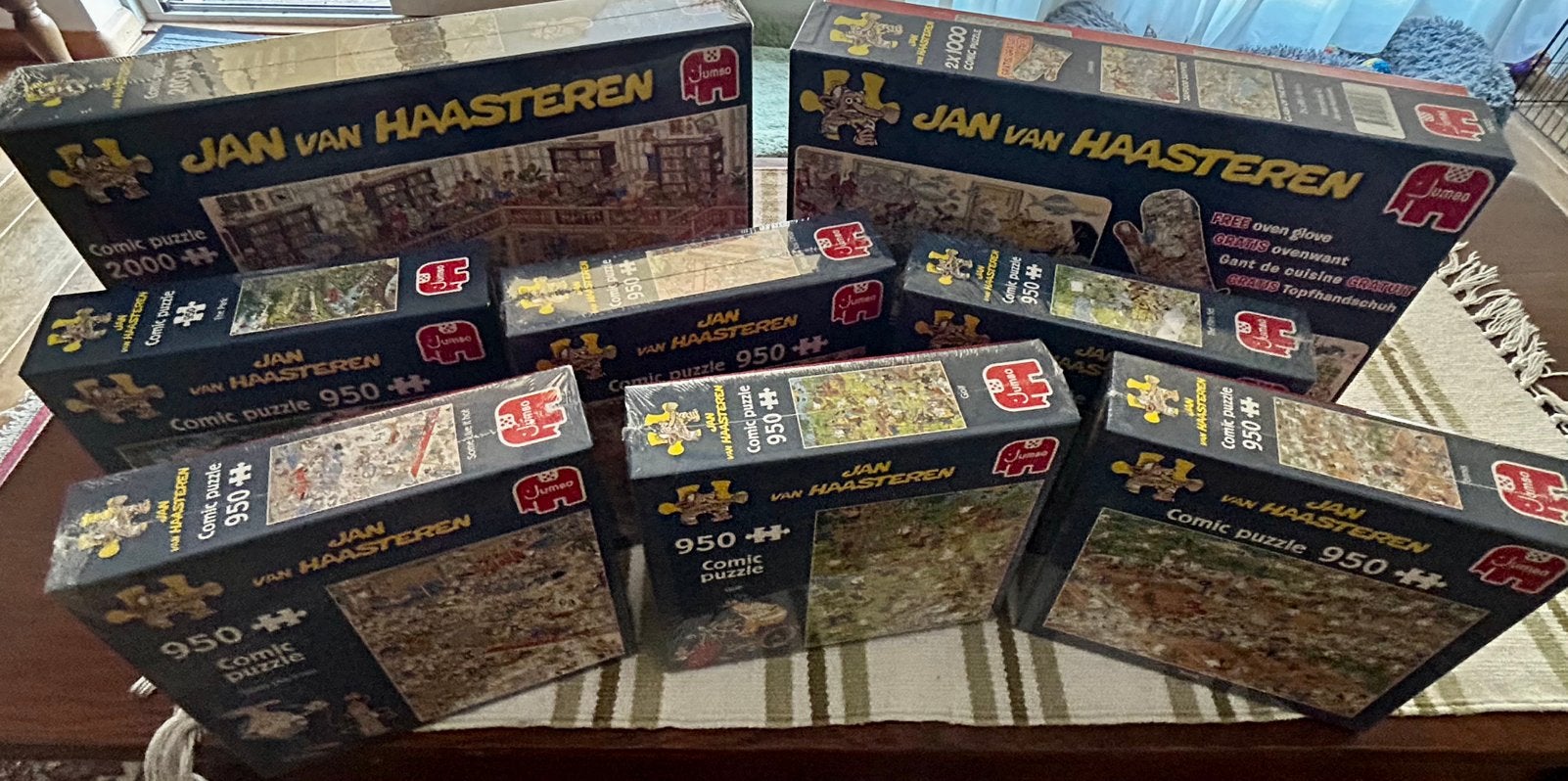 9 Jan van Haasteren puzzels; nieuw!, Ophalen, 500 t/m 1500 stukjes, Nieuw, Legpuzzel