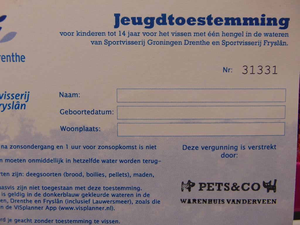 Gratis visvergunning voor jeugd., Ophalen, Nieuw, Overige typen