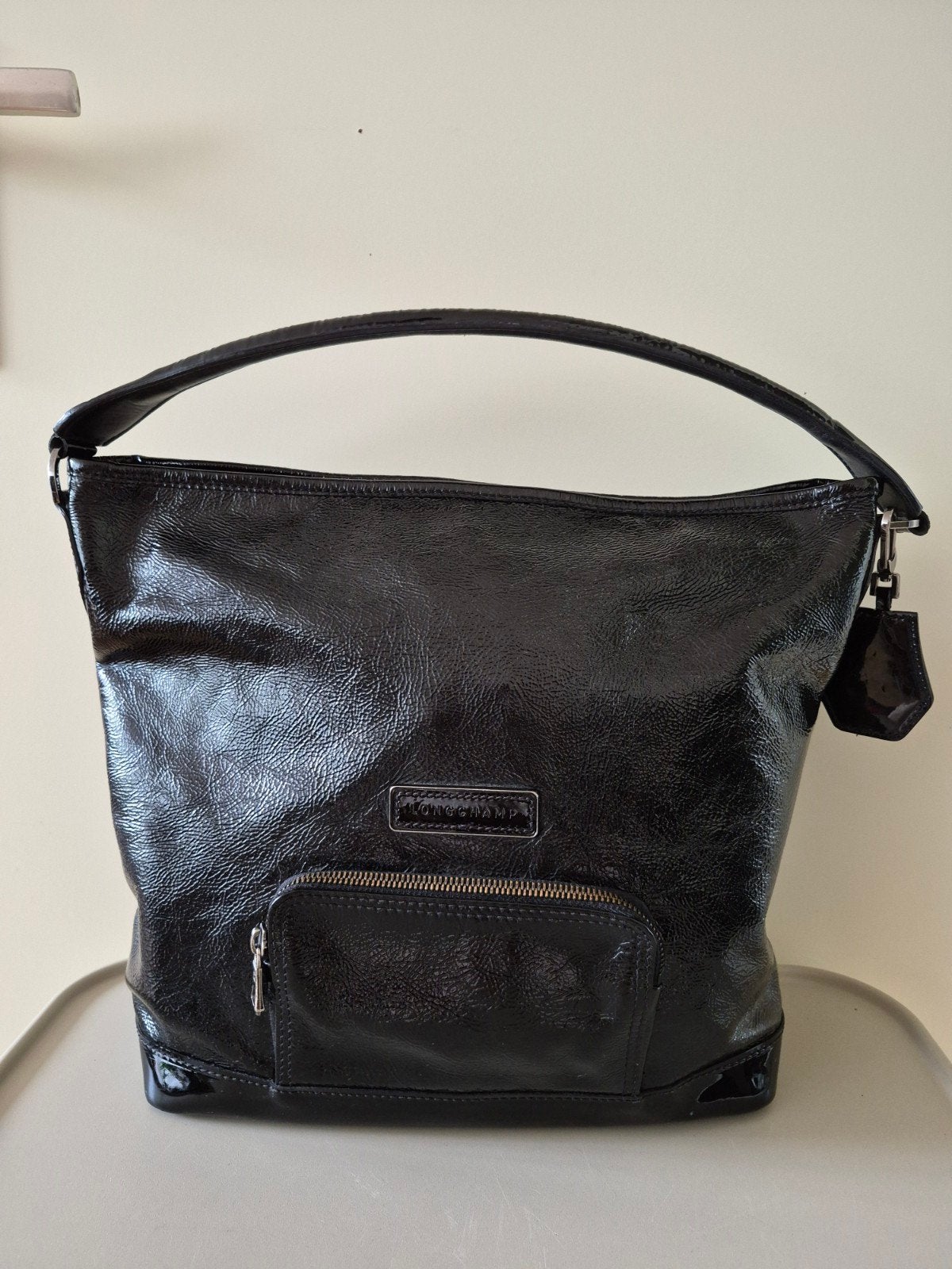 Longchamp hobo lakleren tas zwart, Sieraden, Tassen en Uiterlijk, Ophalen of Verzenden, Zo goed als nieuw, Zwart, Handtas
