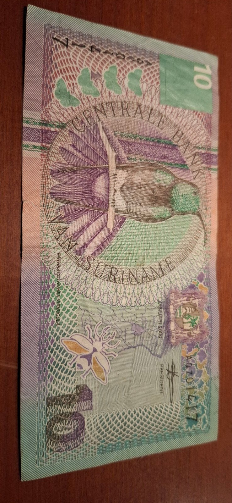 10 Gulden biljet Suriname - Kolibrie, Ophalen of Verzenden, Los biljet