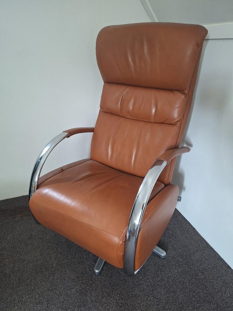 Leren relaxfauteuil Ewald Schillig - Cognac, Ophalen, 75 tot 100 cm, Zo goed als nieuw, Modern, Comfort, Relax