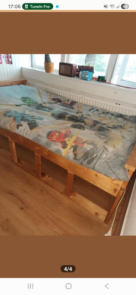 Steigerhouten bed - Eenpersoonsbed met opbergruimte, Ophalen, Gebruikt, 90 cm, Eenpersoons