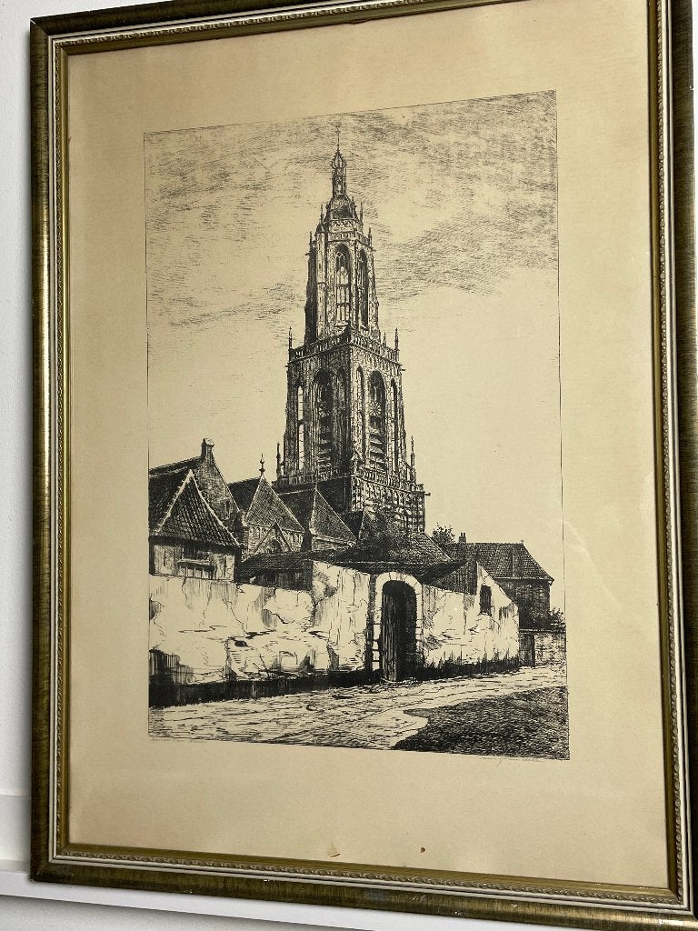 Curenatoren, Rhenen - grote litho naar J van Bakker?, Ingelijst, Ophalen of Verzenden, Overige onderwerpen, Lithografie
