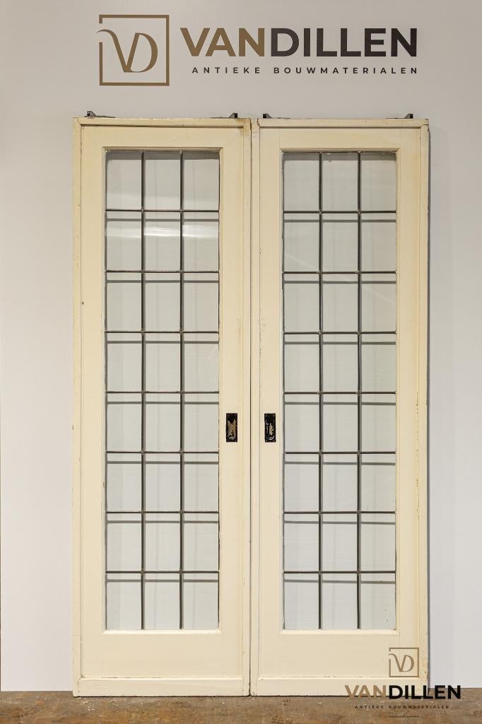 Set oude ensuite schuifdeuren glas in lood smal formaat, Binnendeur, Ophalen of Verzenden, Zo goed als nieuw, Schuifdeur