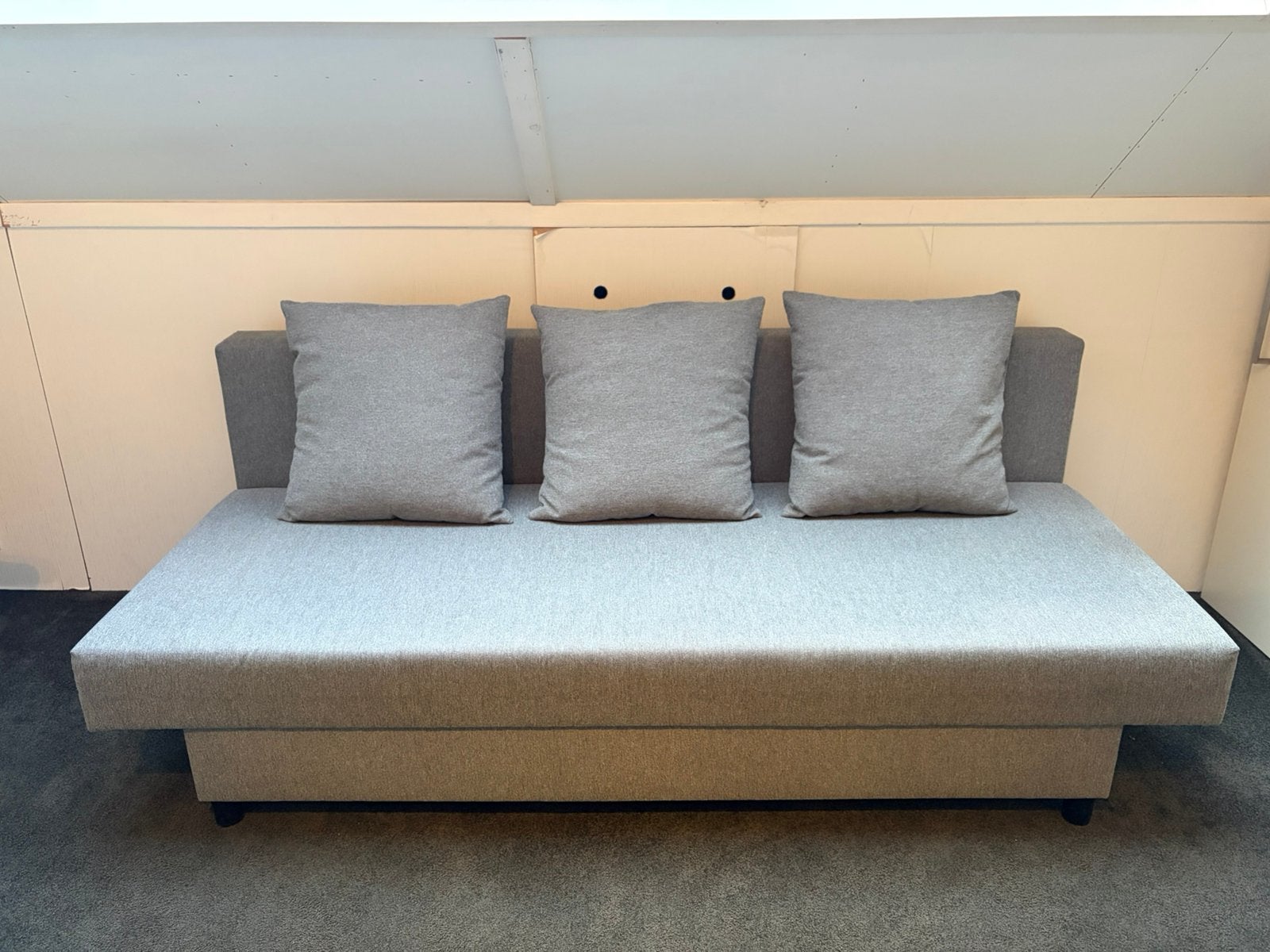 3-zits bank / slaapbank Ikea grijs ASARUM  incl 3 kussens, Ophalen, Tweepersoons, Zo goed als nieuw, Grijs