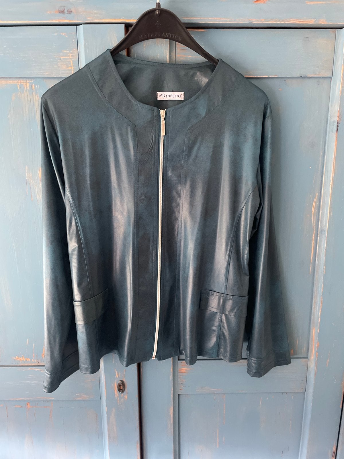Magna jasje leather look  (petrol). - Zo goed als nieuw, Ophalen of Verzenden, Zo goed als nieuw, Maat 42/44 (L), Groen