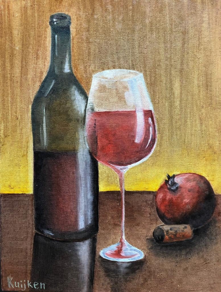 "Red Wine" (Oil painting by Kuijken, 24x30 cm), Ophalen of Verzenden, Nieuw, Olieverf