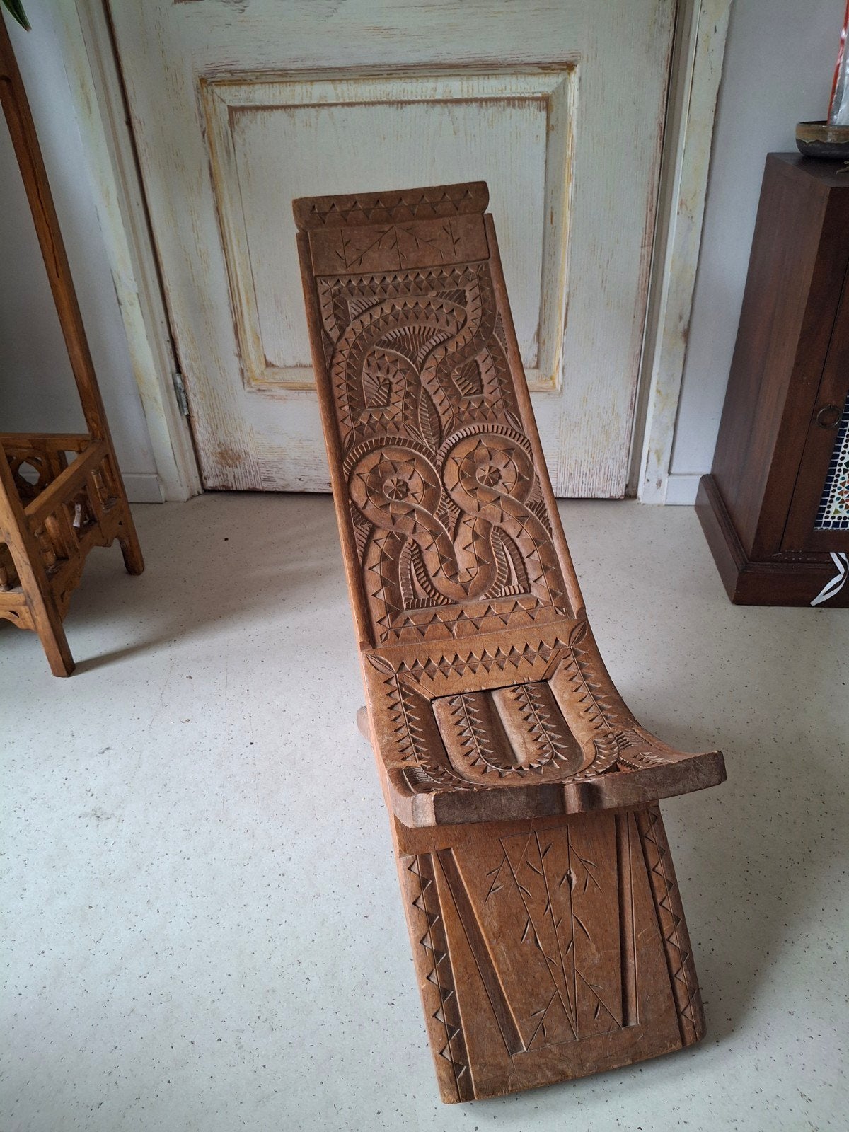vintage handgesneden Afrikaanse vouwstoel, Antiek en Kunst, Ophalen
