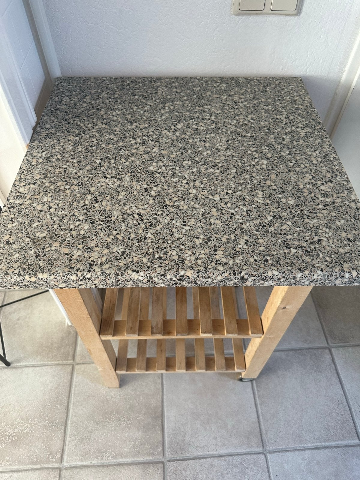 IKEA Keukentrolley met granieten blad en wieltjes, Gebruikt, Hout, IKEA, Keukentrolley