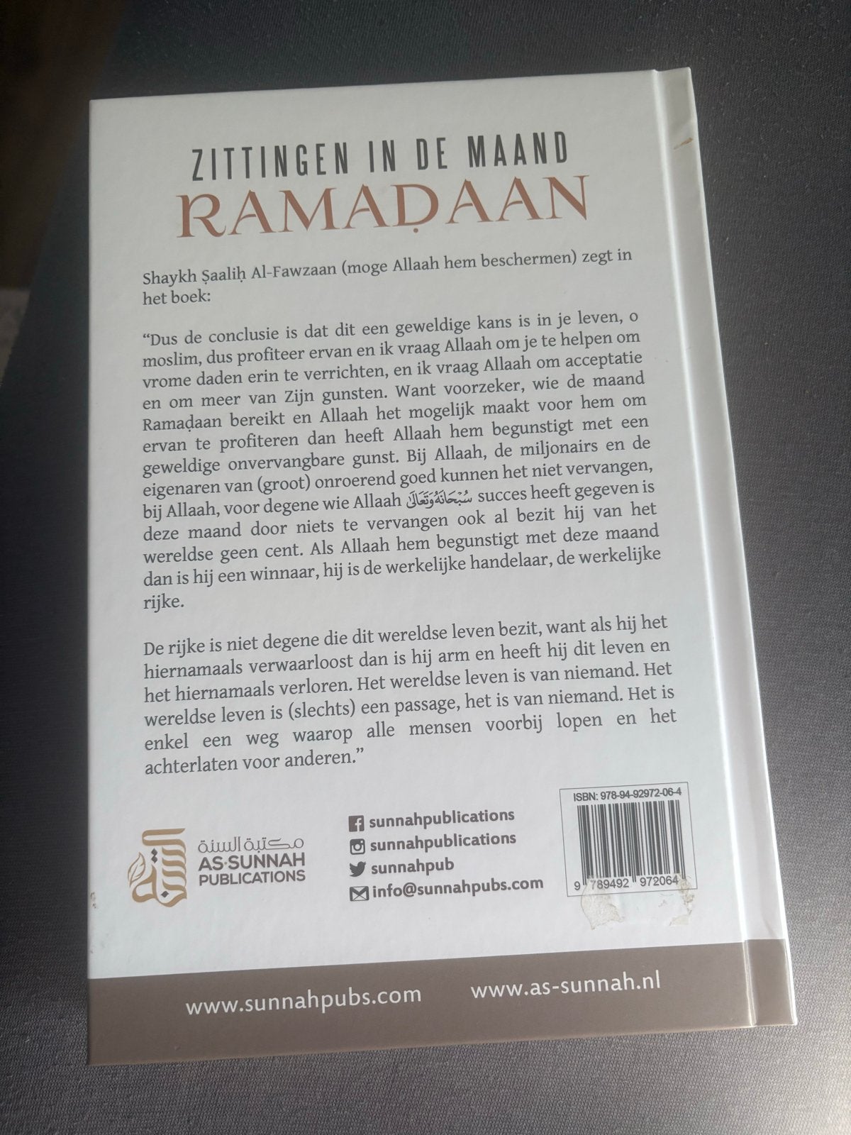 Zittingen in de maand Ramadaan - Shaykh Saalih Al-Fawzaan, Ophalen of Verzenden, Zo goed als nieuw, Islam