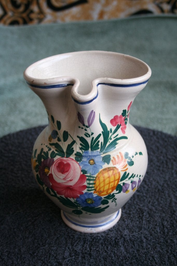 Antieke mooie kruik, afbeelding van bloemen, Ophalen of Verzenden