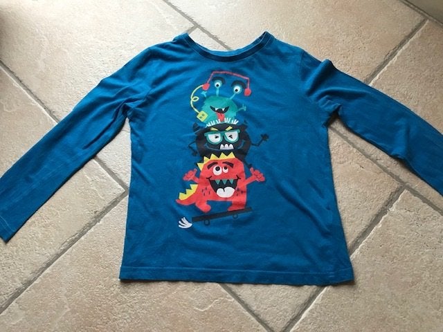 Shirt monsters lange mouwen maat 128, Ophalen of Verzenden, Gebruikt, Jongen of Meisje, Shirt of Longsleeve