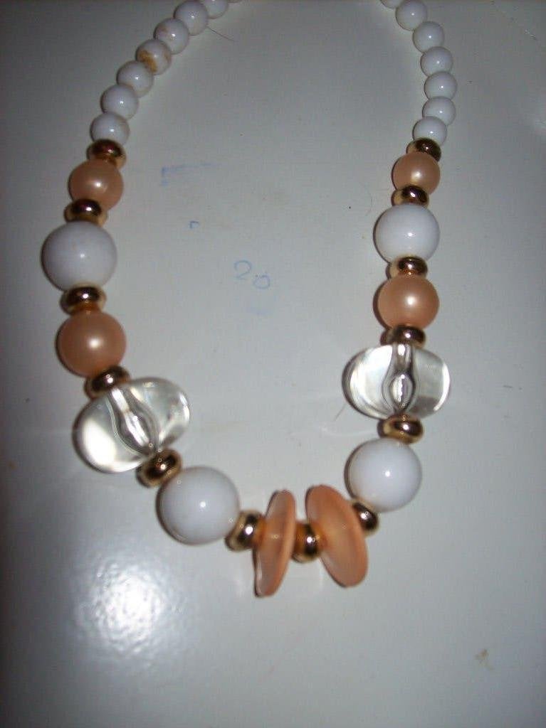 Ketting Wit Roze tinten Fraaie Kunststof Kralen Mooi, Verzenden, Nieuw, Roze, Kunststof